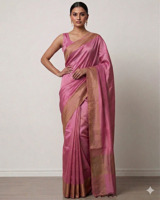 Magenta Tussar Munga Silk Saree