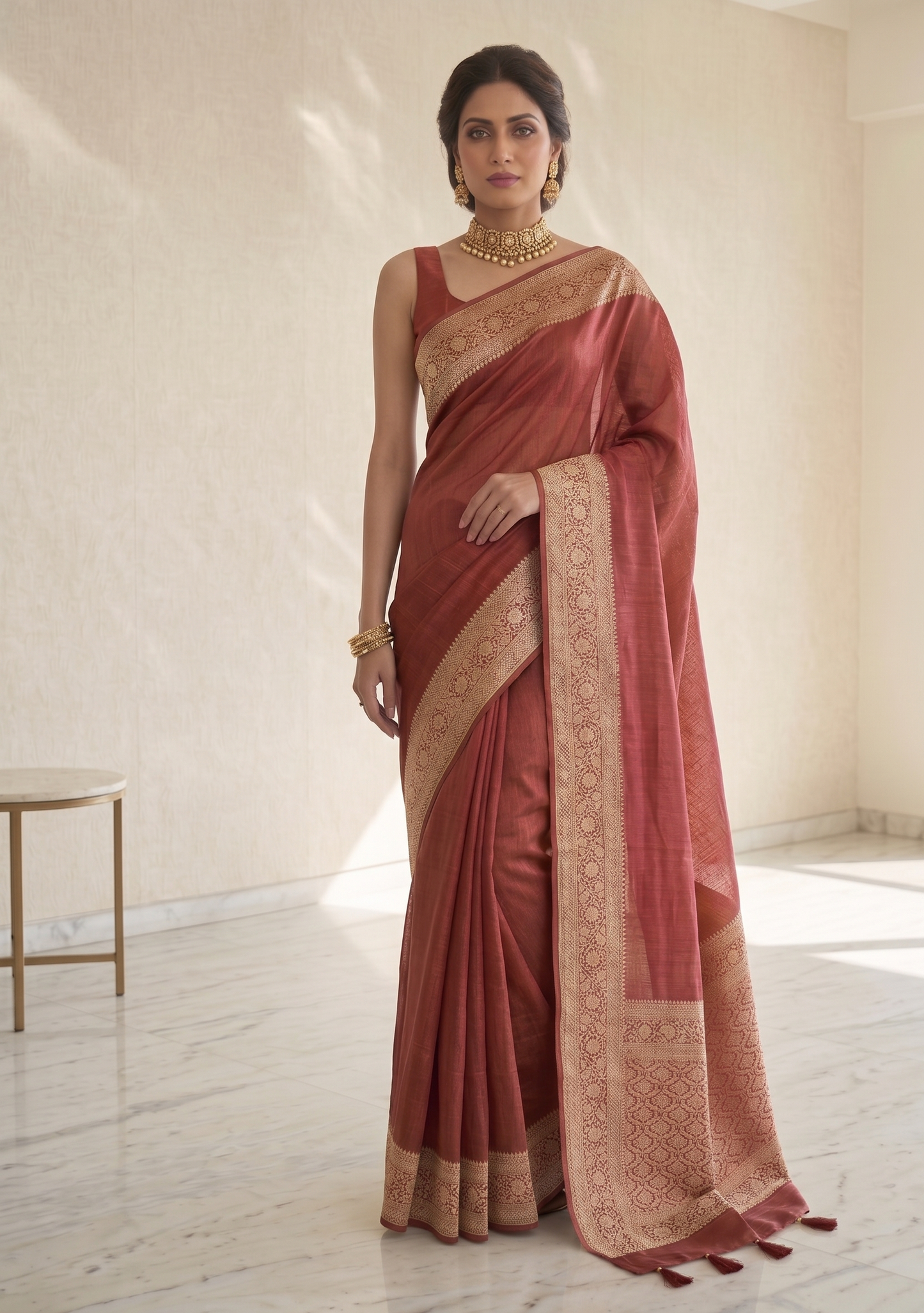 Brown Banarasi Silk Linen saree