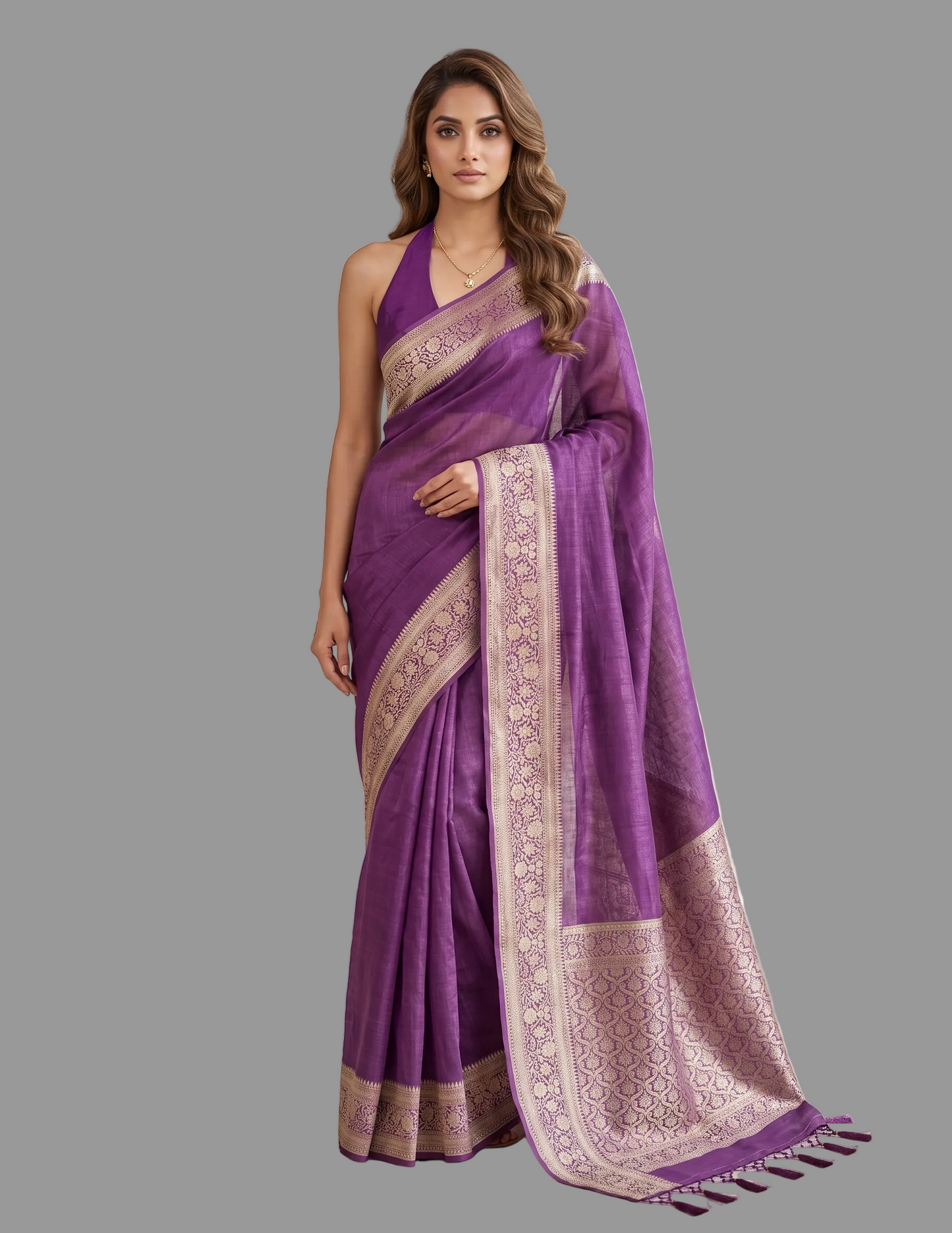 Purple Banarasi Silk Linen saree