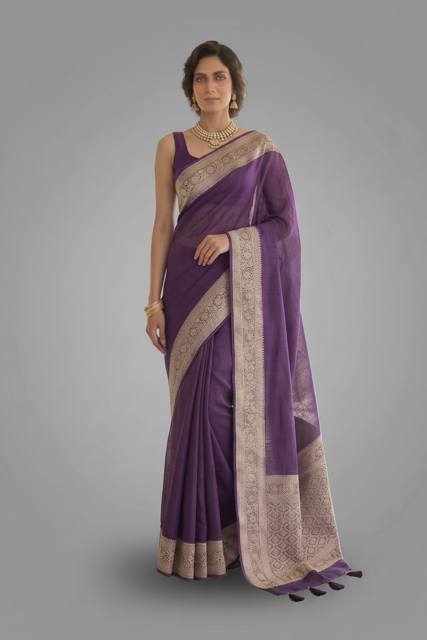 Lavender Banarasi Silk Linen saree
