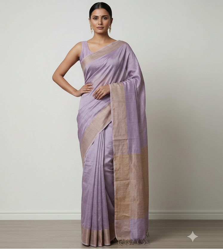 Lavender Tussar Munga Silk Saree