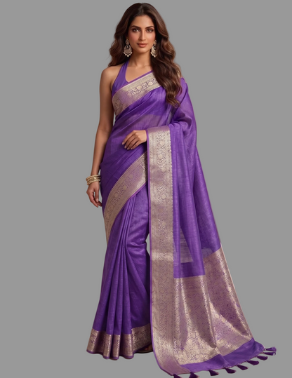 Violet Banarasi Silk Linen saree