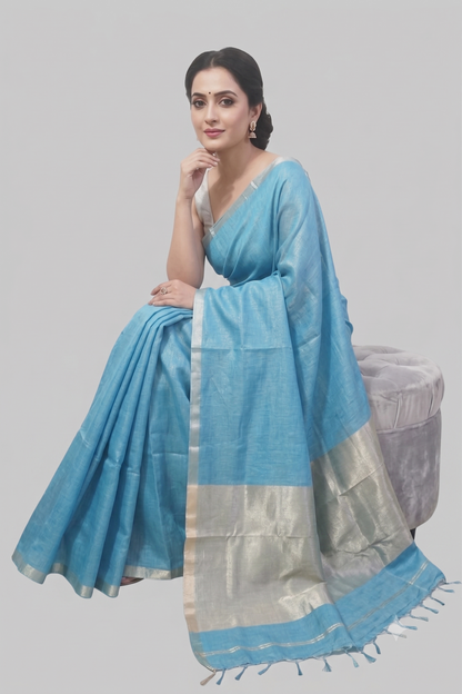 Sky Blue Kota Viscose Silk Saree with Tissue Pallu
