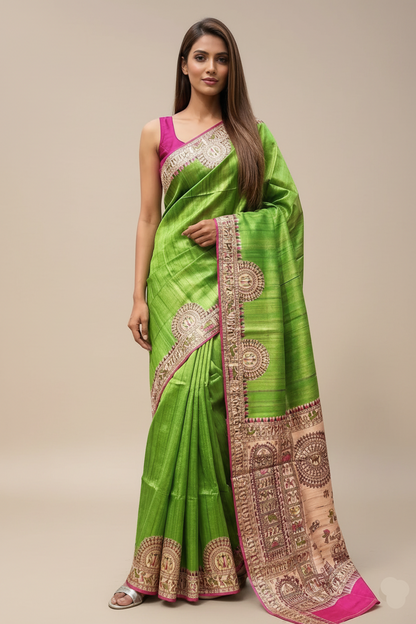 Green Worli Printed Pure Silk Saree