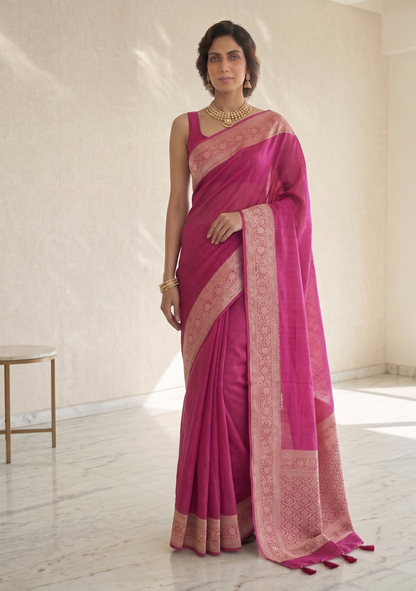 Fuchsia Banarasi Silk Linen saree