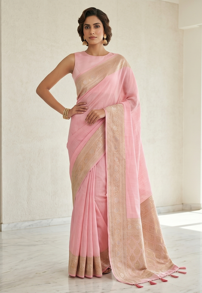Peach Banarasi Silk Linen saree
