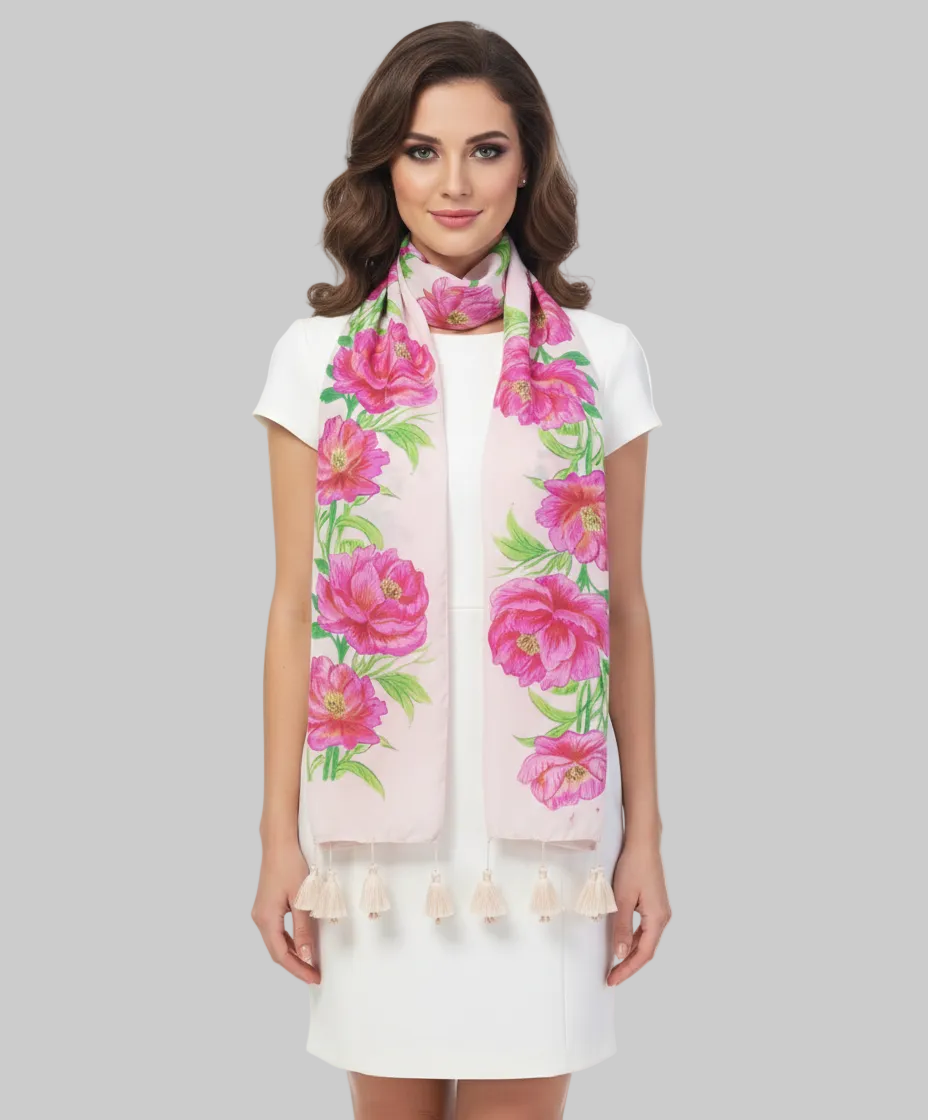 Blush Bloom Hand-Painted Crepe Silk Stole