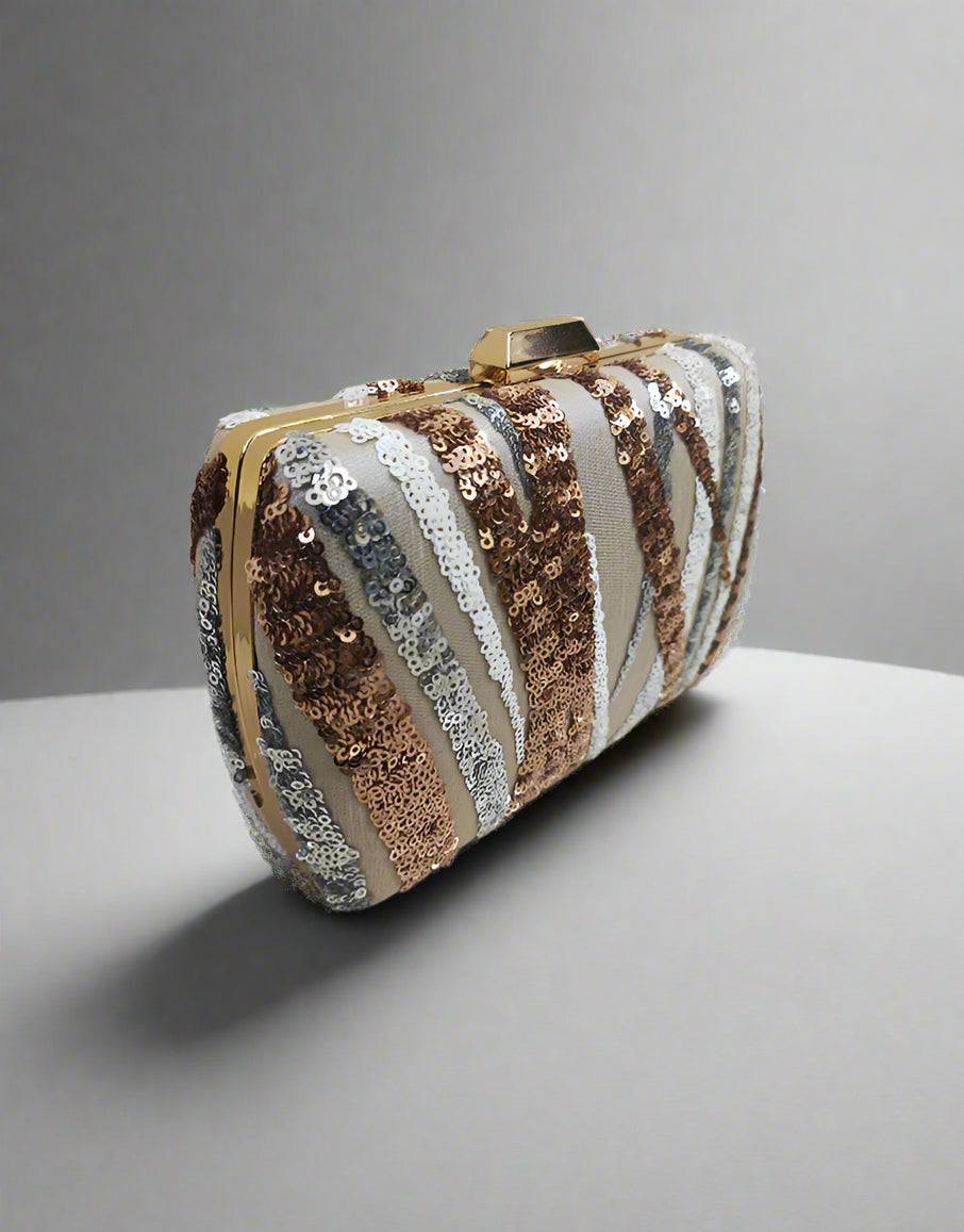 Gold & White Sequin Clutch | Glamorous Evening Bag