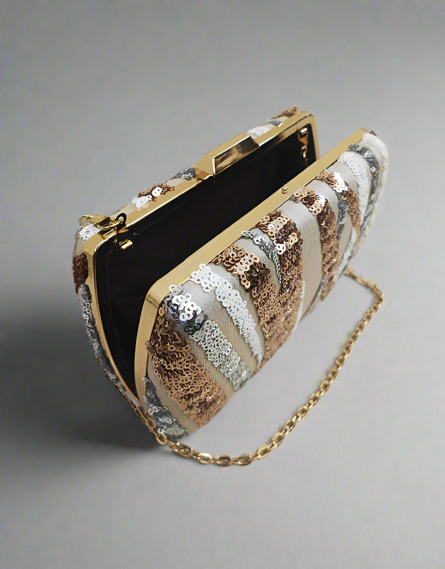 Elegant Gold Embroidered Clutch | Statement Bag