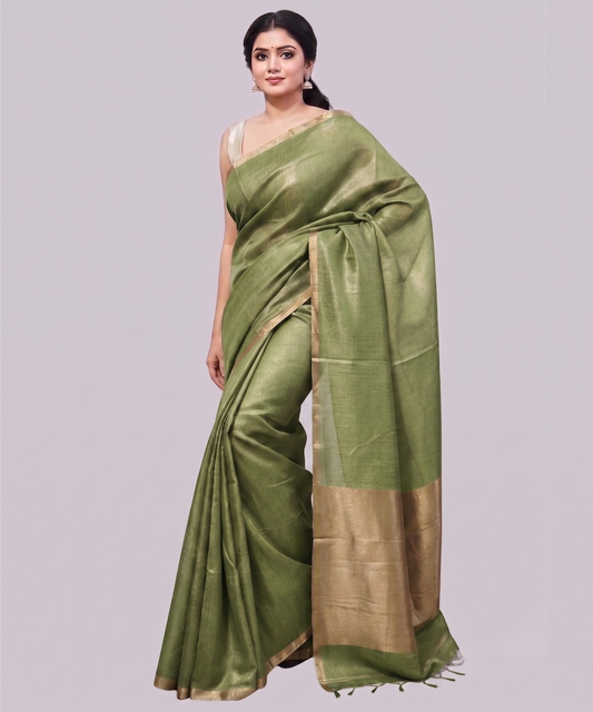 Green Kota Viscose Silk Saree with Tissue Pallu