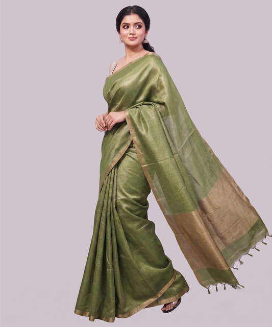 Green Kota Viscose Silk Saree with Tissue Pallu