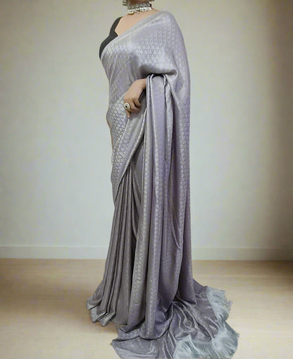 Grey Chinon Saree