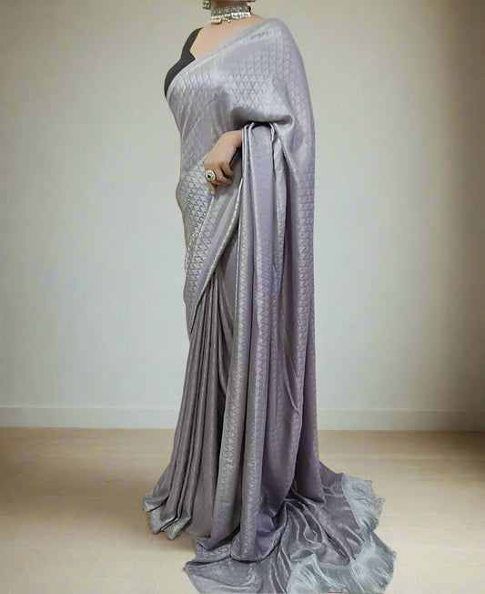 Grey Chinon Saree