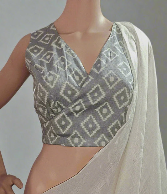 Grey Cotton Angrakha Style Blouse| Peepal Clothing 