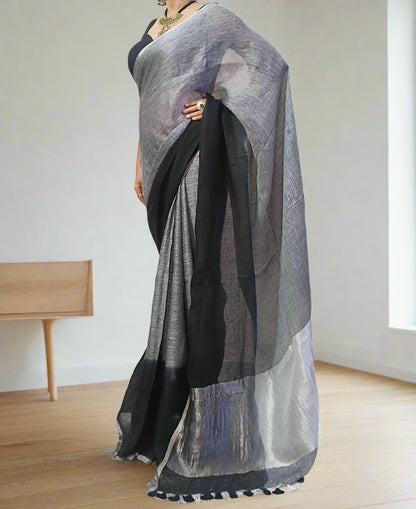 Grey and Black Linen Saree