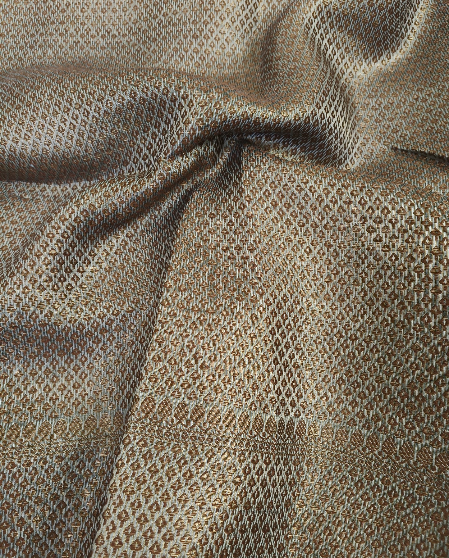 Greyish Green Buta Motif Tussar Munga Silk Saree with Zari Border