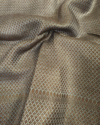 Greyish Green Buta Motif Tussar Munga Silk Saree with Zari Border