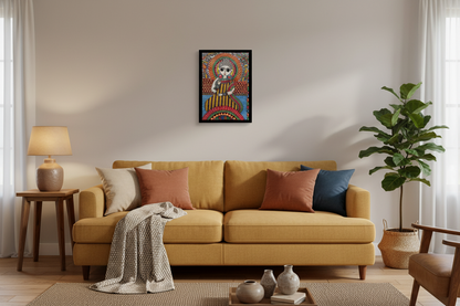 Hand-Painted Madhubani Buddha Painting | Serene Spiritual Mithila Art | Meditating Figure on Lotus