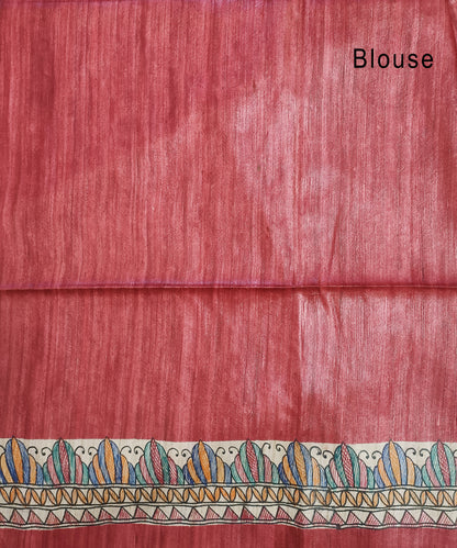 Hand-Painted Madhubani Tussar Ghicha Silk Saree | Brick Red Royal Bride & Groom Wedding Motif
