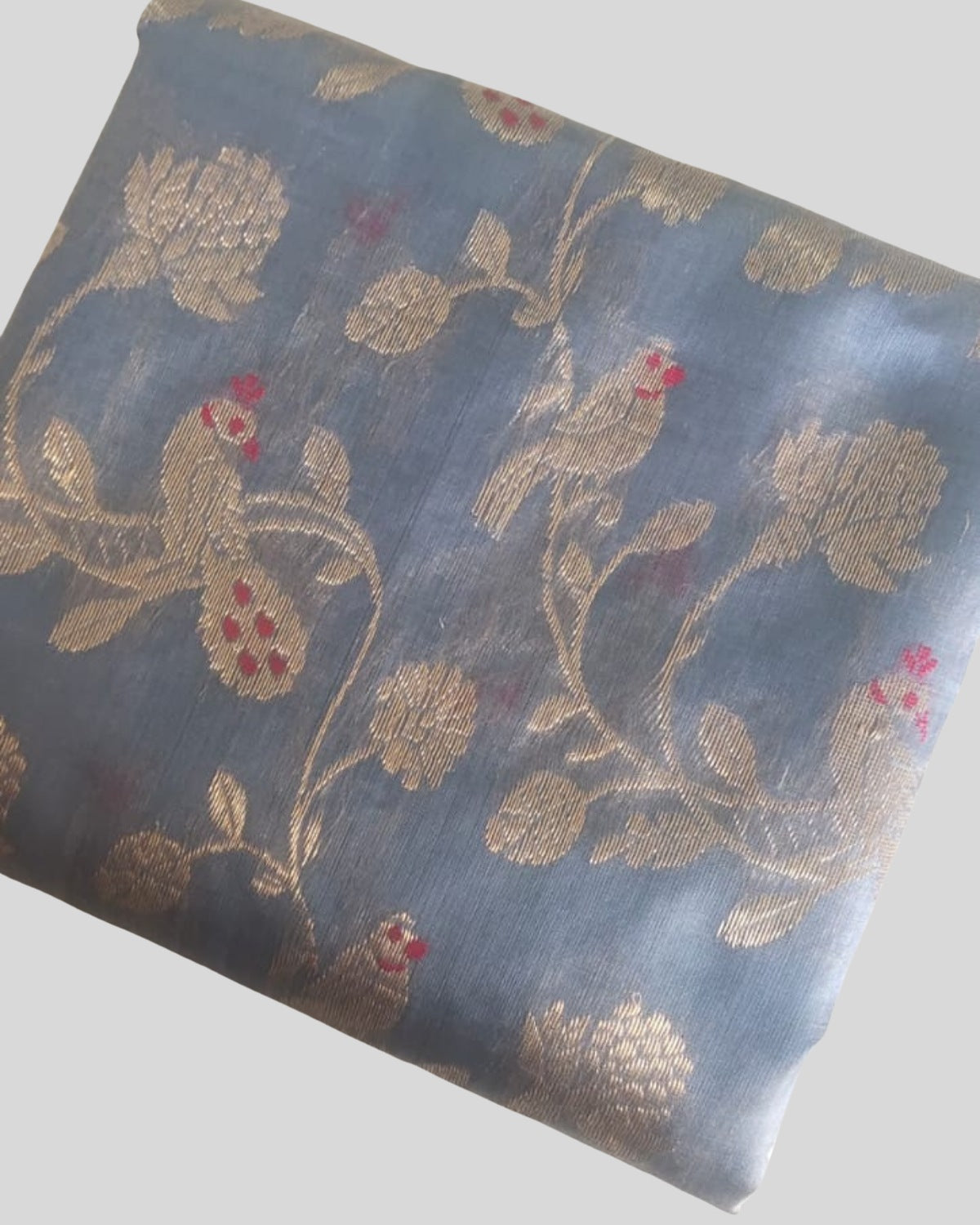 Handloom Light Blue Pure Chanderi Saree with Golden Zari Floral Motifs