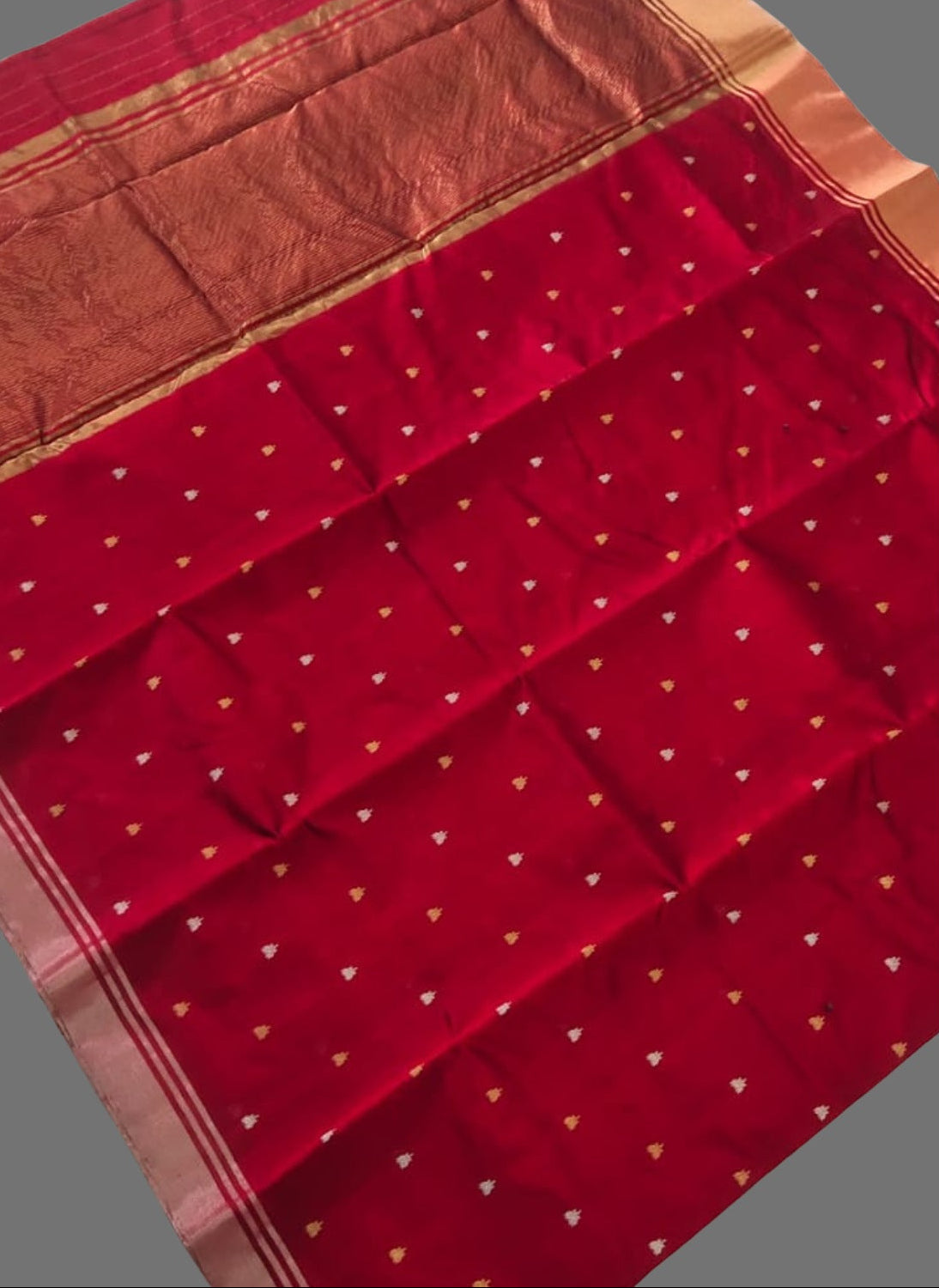 Handloom Red Pure Chanderi Saree with Golden Zari Border