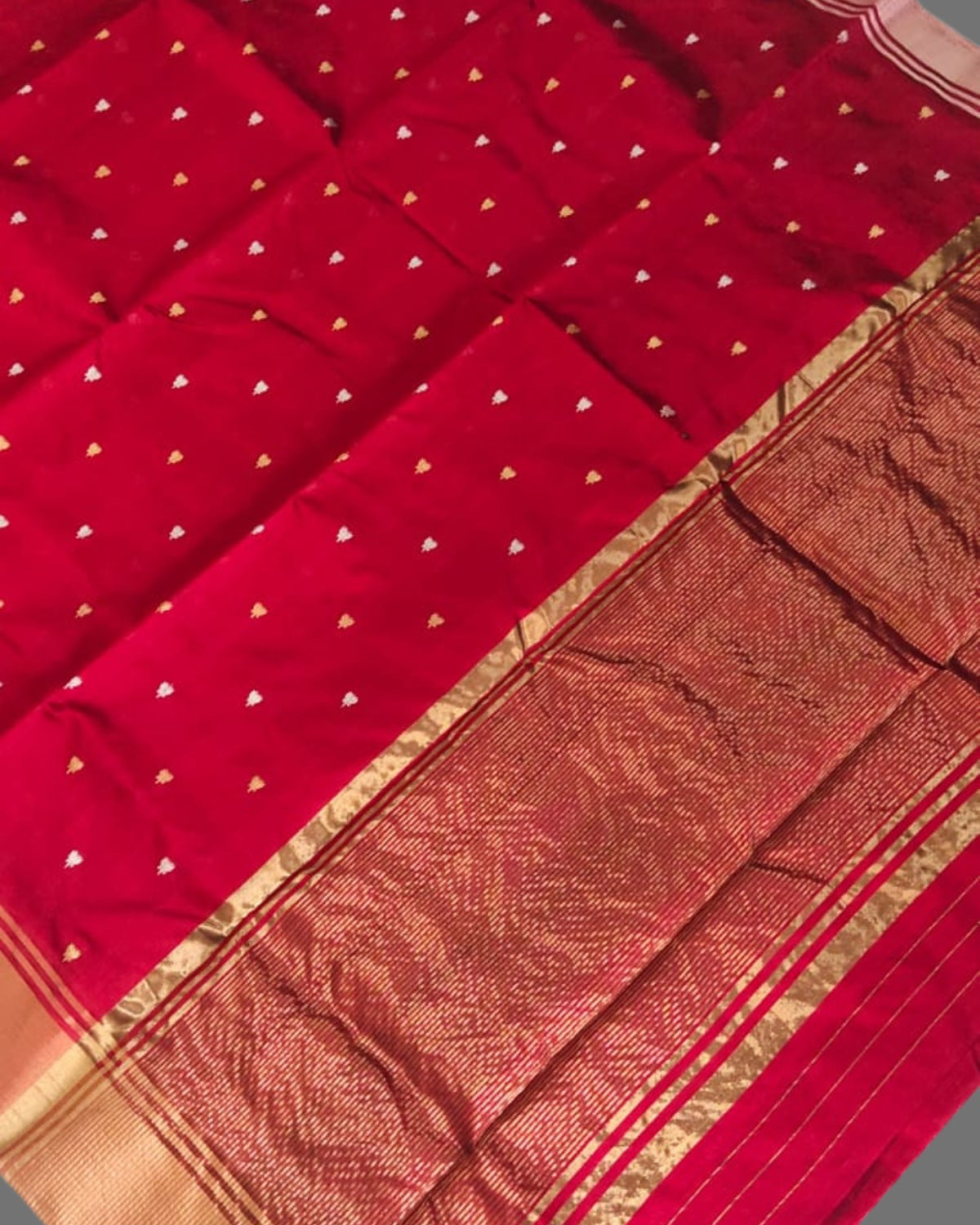 Handloom Red Pure Chanderi Saree with Golden Zari Border