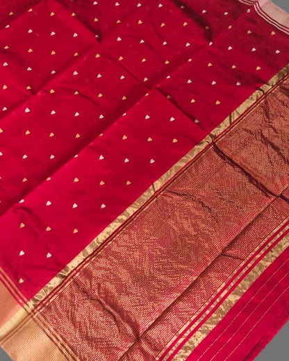 Handloom Red Pure Chanderi Saree with Golden Zari Border