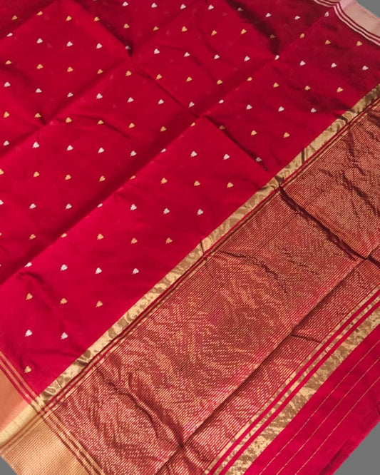 Handloom Red Pure Chanderi Saree with Golden Zari Border