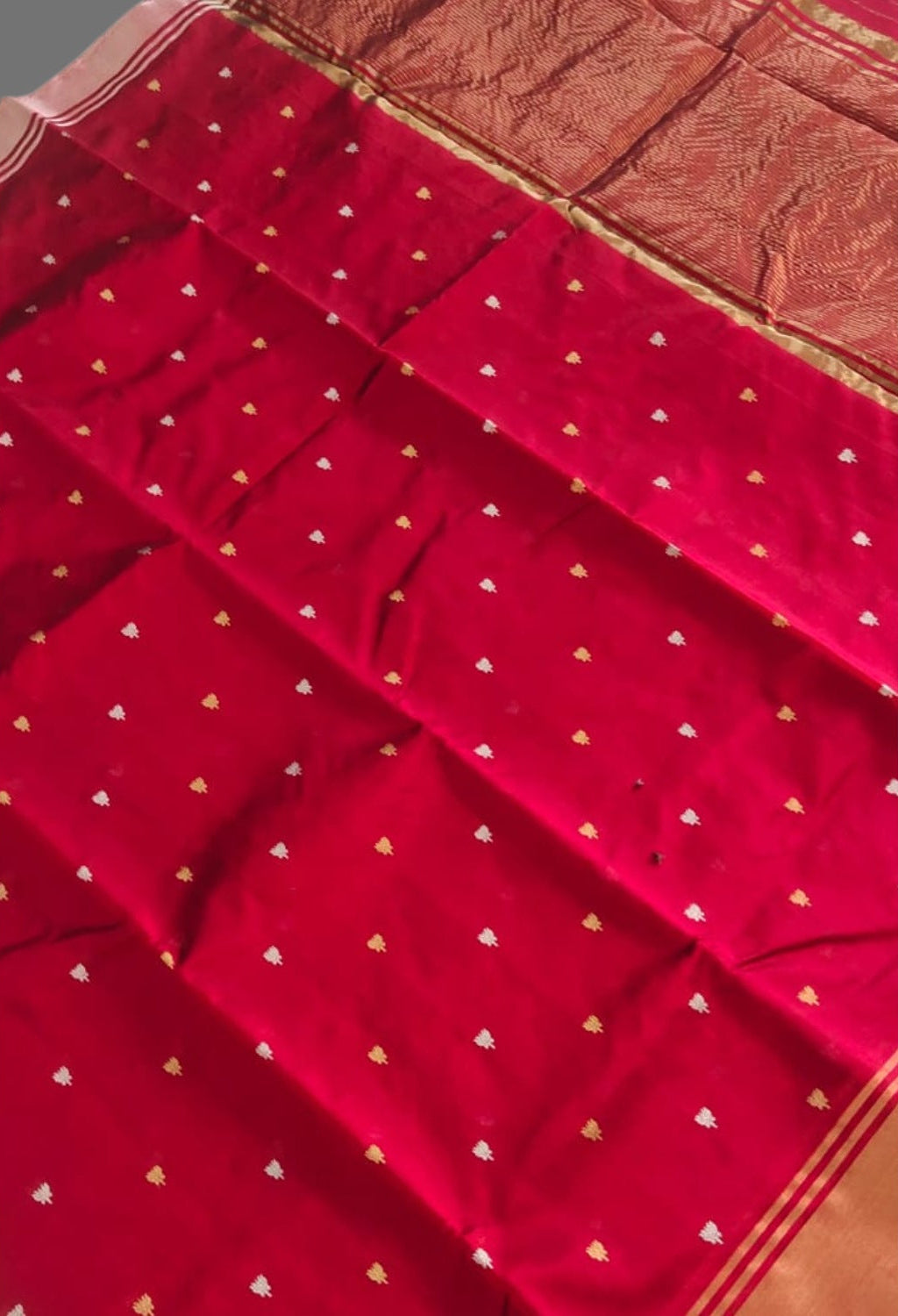 Handloom Red Pure Chanderi Saree with Golden Zari Border