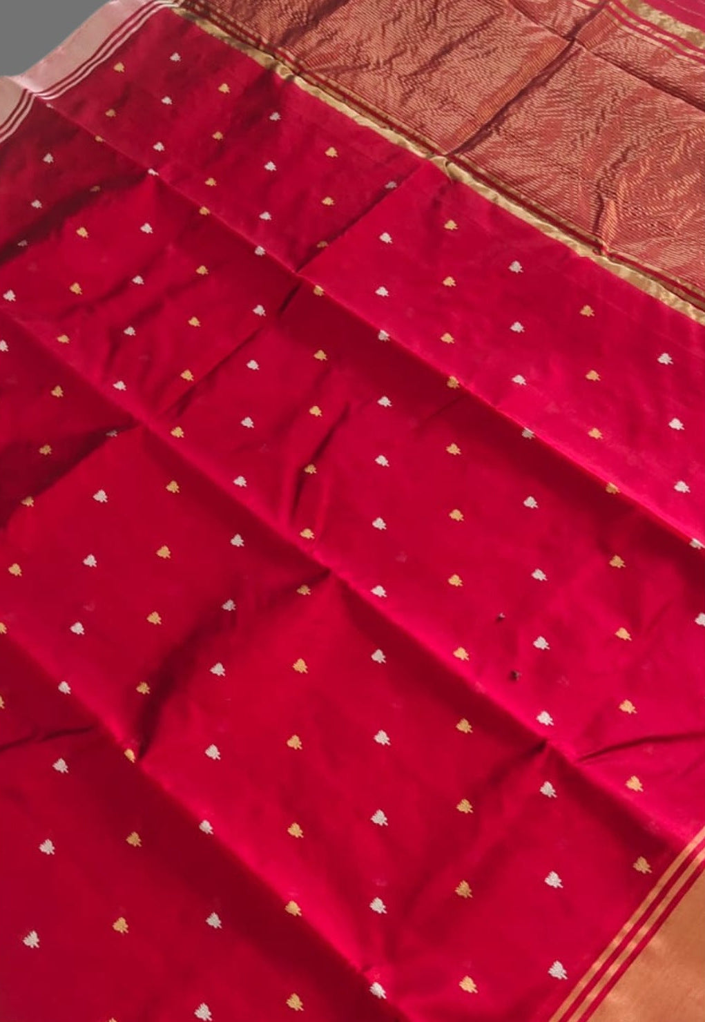 Handloom Red Pure Chanderi Saree with Golden Zari Border