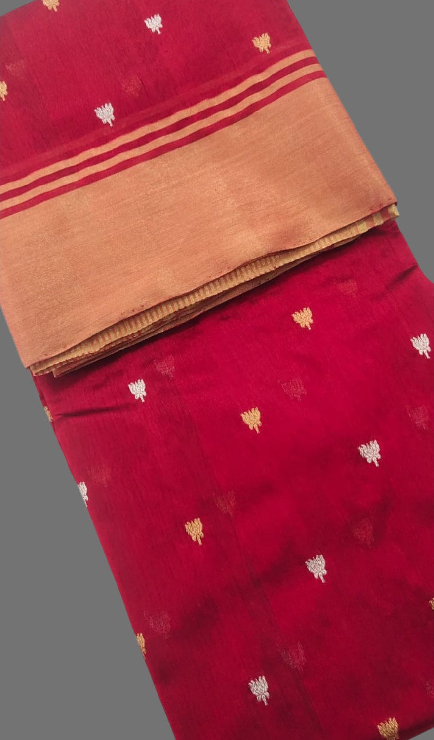 Handloom Red Pure Chanderi Saree with Golden Zari Border
