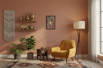 Handmade Madhubani Painting of Traditional Woman with Kalash – Vibrant Mithila Folk Art