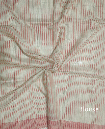 Handwoven Off White Tussar Munga Silk Saree