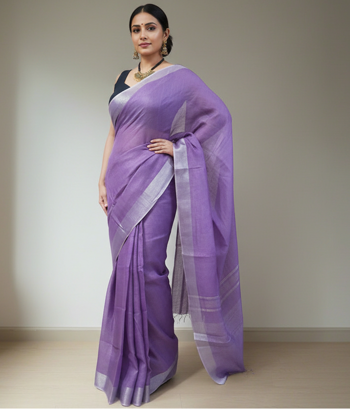 Indigo Handloom Pure Linen Saree
