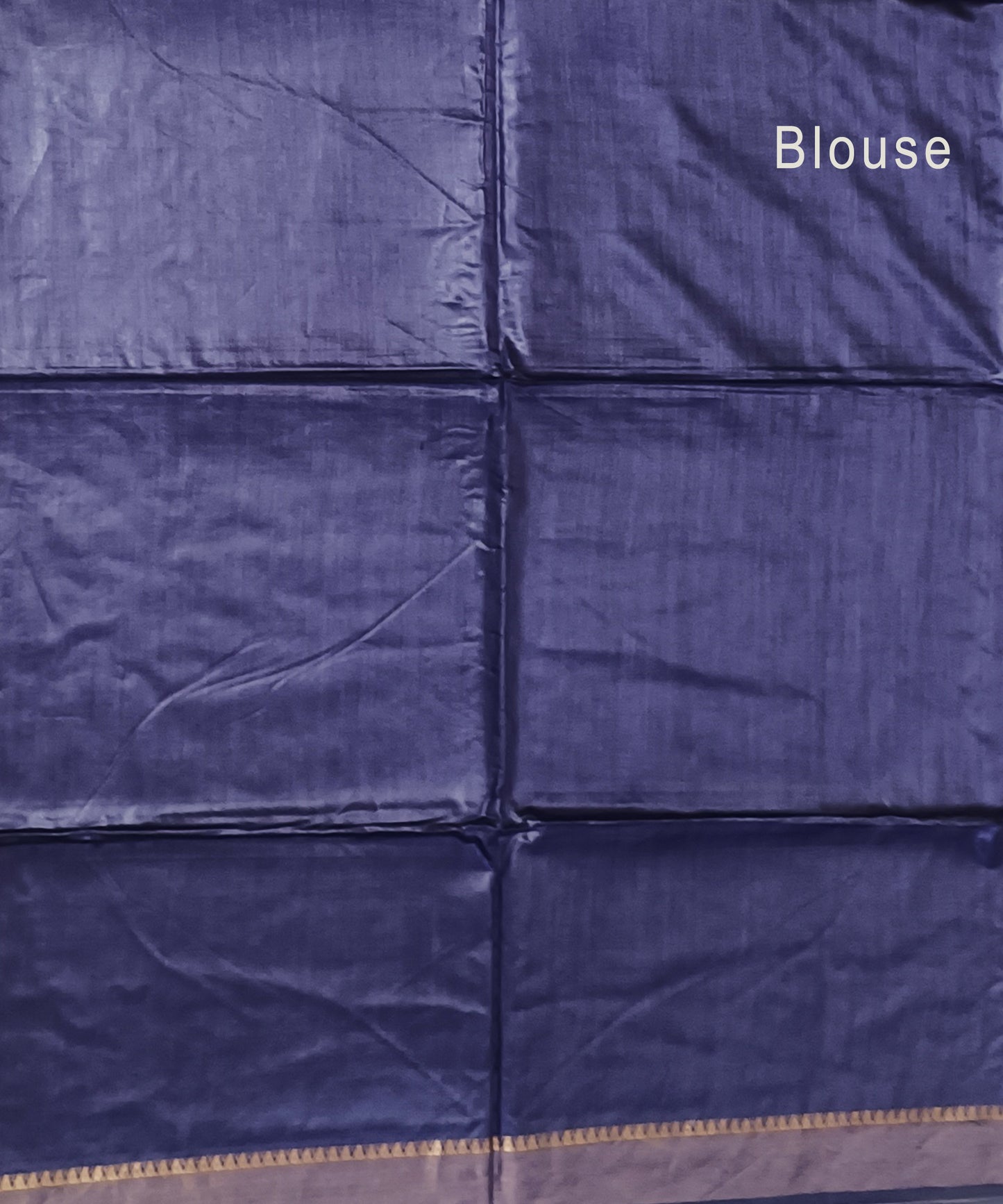 Indigo Handloom Tussar Moonga Silk Saree with Antique Gold Temple Zari Border