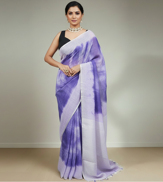 Indigo Tie & Dye Pure Linen Saree