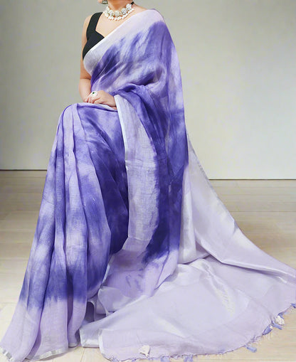 Indigo Tie & Dye Pure Linen Saree