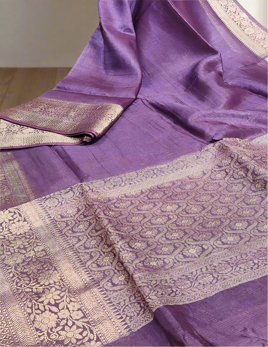 Lavender Banarasi Silk Linen saree