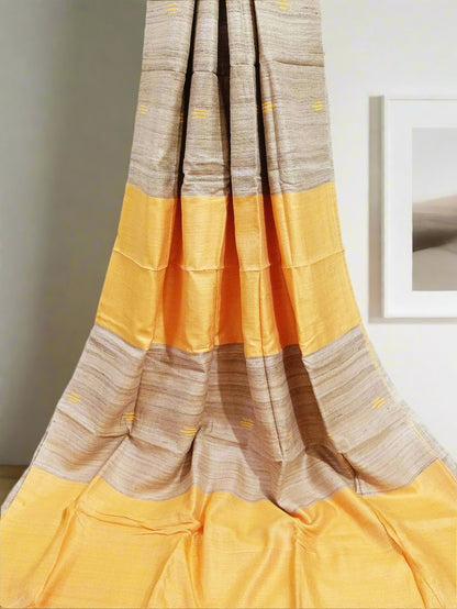 Light Orange Buta Handloom Tussar Ghicha Silk Saree
