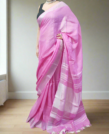 Light Pink Pure Linen Saree