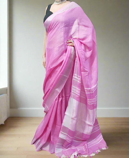 Light Pink Pure Linen Saree