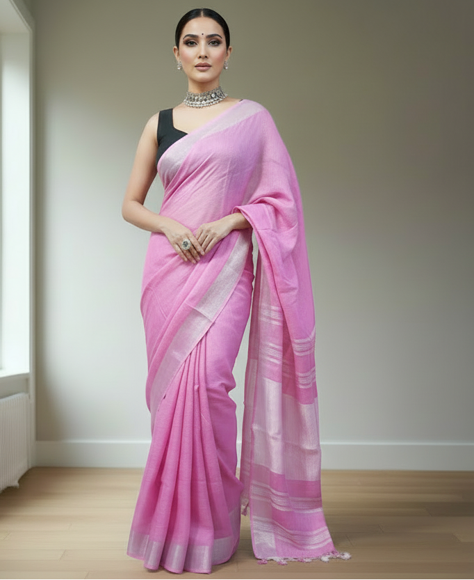 Light Pink Pure Linen Saree
