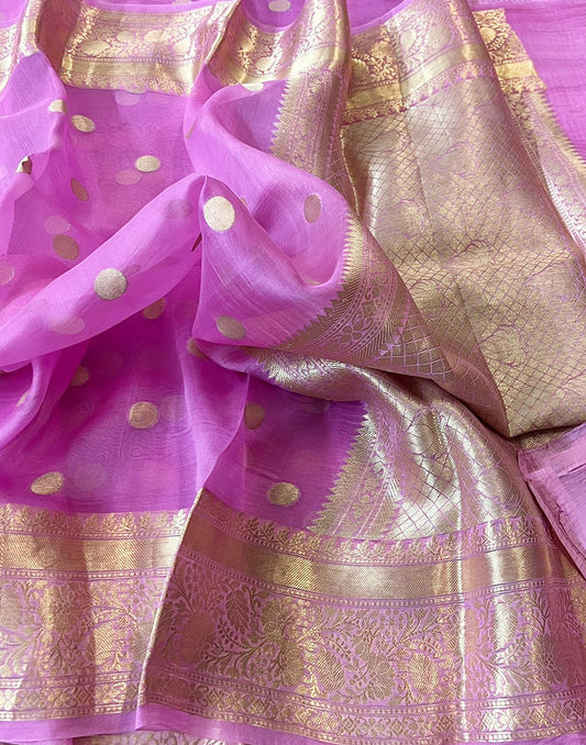 Light Purple Banarasi Kora Silk Organza Saree