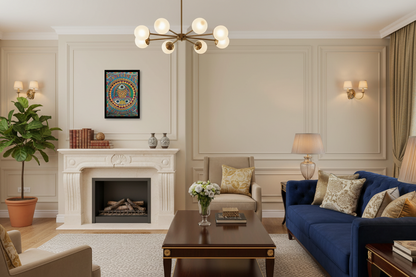 Madhubani Three Fish Mandala Painting - Auspicious Matsya Art | Mithila Prosperity Decor