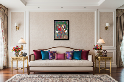 Madhubani Wedding Couple Under Tree - Radha Krishna Union Painting | Traditional Mithila Folk Art