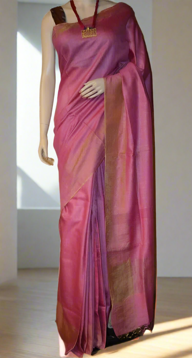 Magenta Tussar Munga Silk Saree | Peepal Clothing 