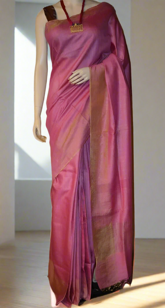 Magenta Tussar Munga Silk Saree | Peepal Clothing 