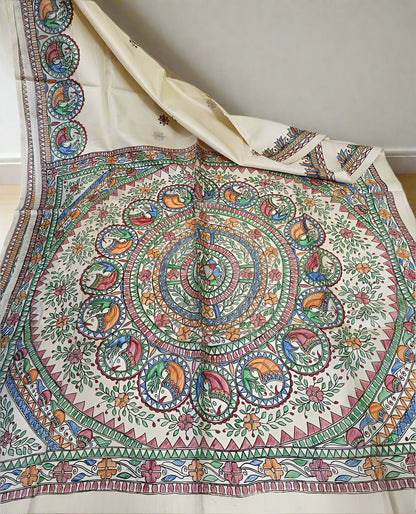 Matasya Madhubani Hand Painted Tussar Silk Saree