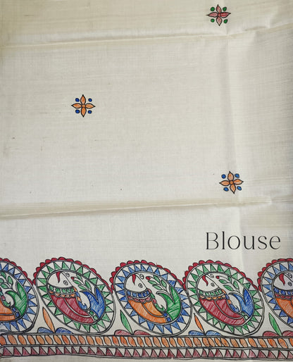 Matasya Madhubani Hand Painted Tussar Silk Saree