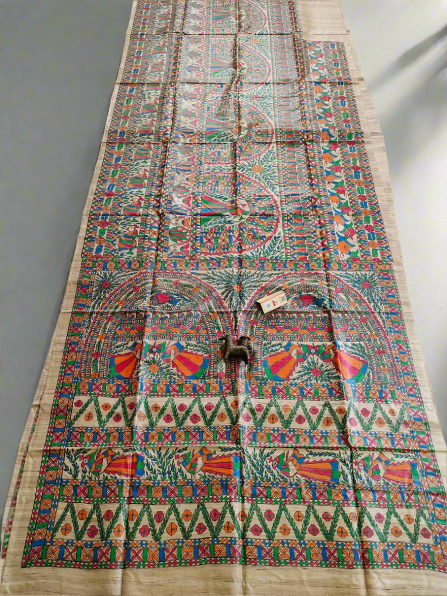 Mayur Madhubani Hand Painted Desi Tussar Silk Saree